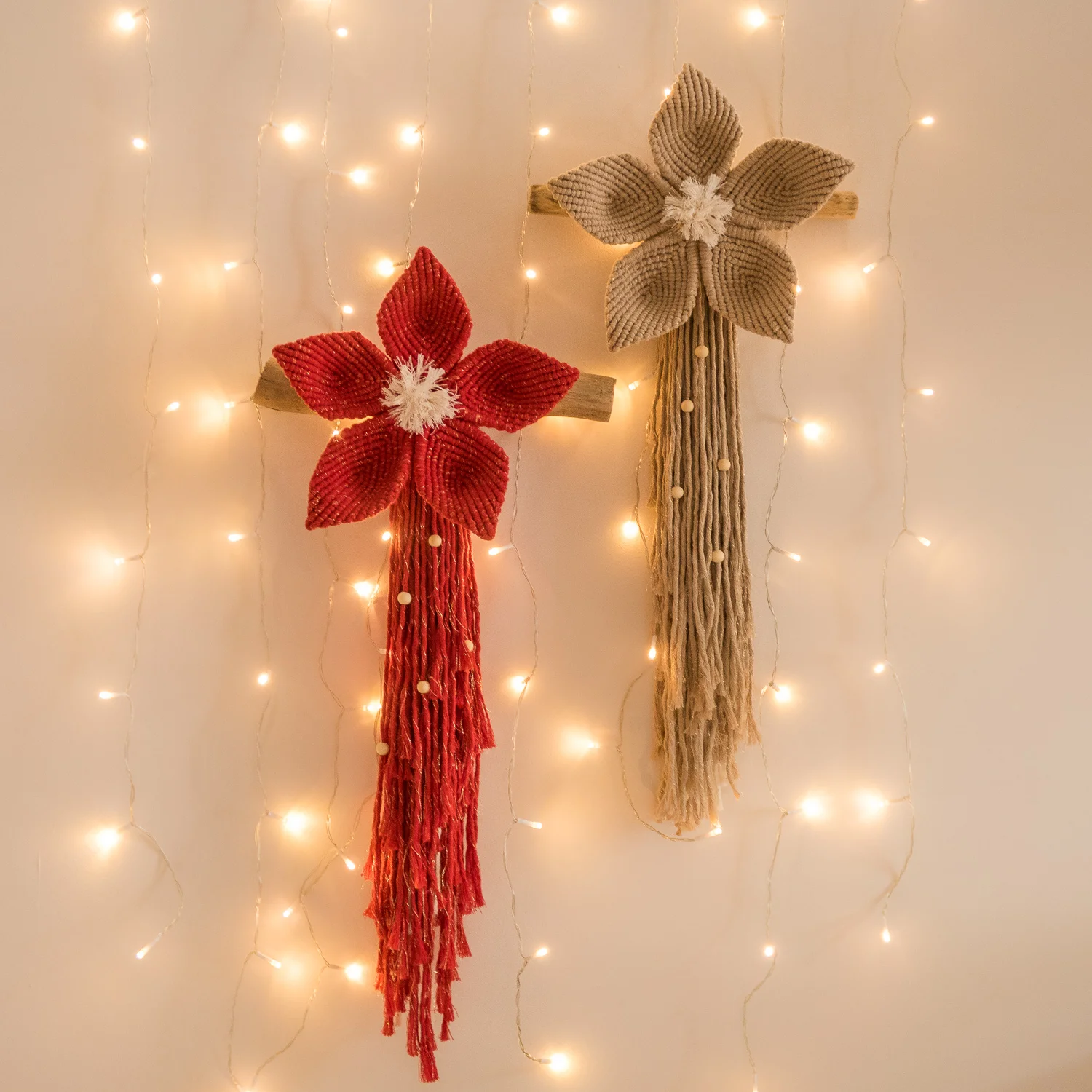 Makramowy kwiat edycja świąteczna piasek/złoto
